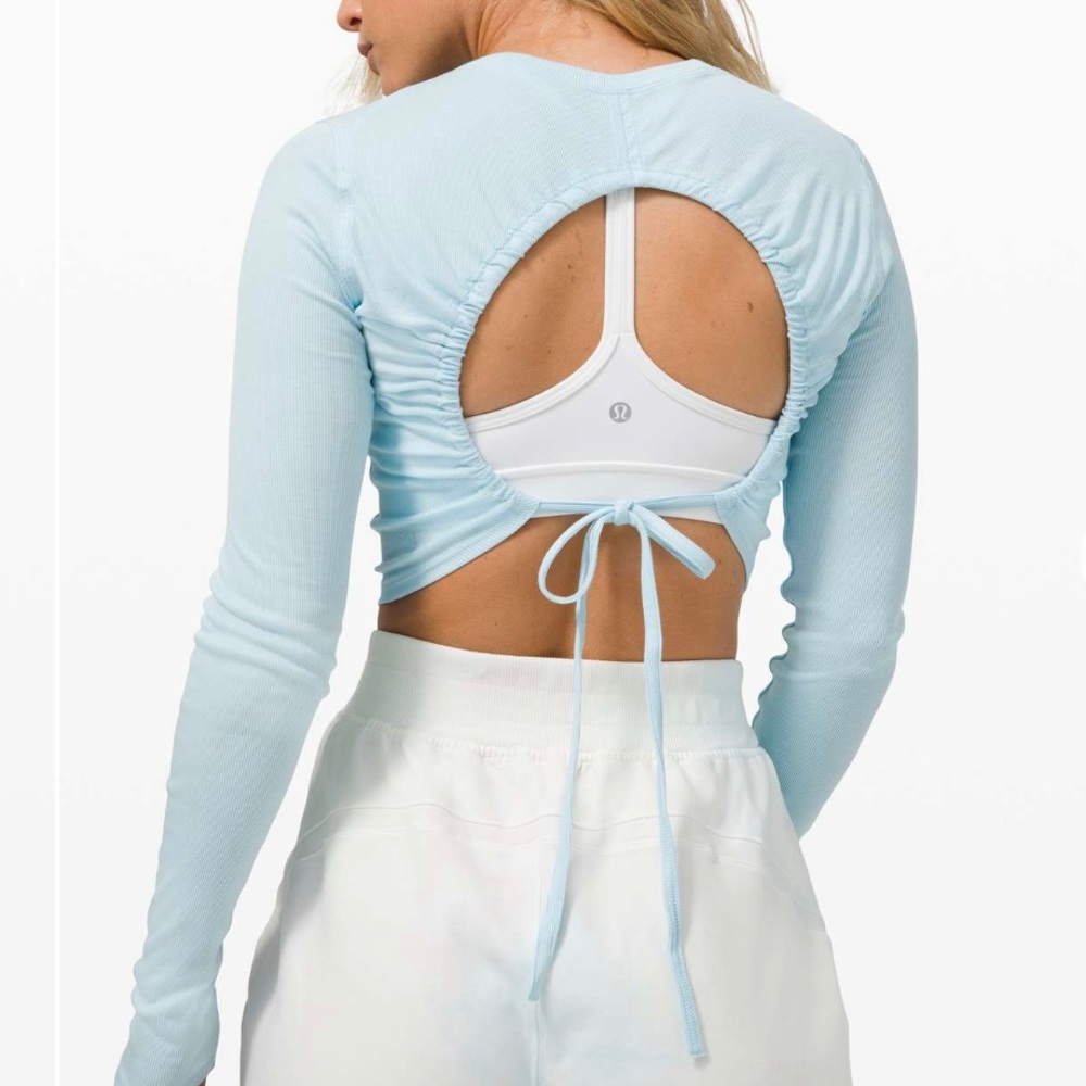Lululemon LA open back tie long sleeve blue glow size 6